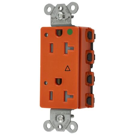 HUBBELL WIRING DEVICE-KELLEMS Straight Blade Devices, Receptacles, Style Line Decorator, SNAPConnect, Hospital Grade, Isolated Ground, Tamper Resistant, LED Indicator, 20A 125V SNAP2182IGLTRA